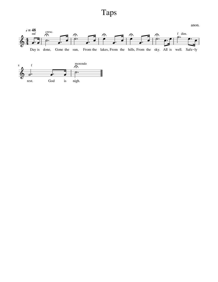 Taps Sheet Music for Piano (Solo) Easy