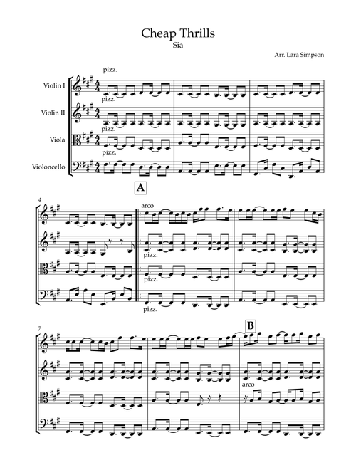 Cheap Thrills (feat. Sean Paul) (Arr. Lara Simpson) - Sia feat. Sean Paul (String Quartet)