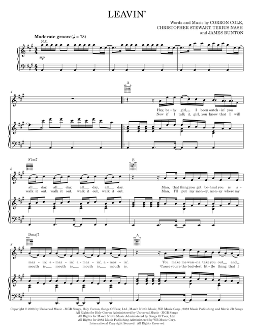 Leavin - Jesse McCartney (Piano-Vocal-Guitar)