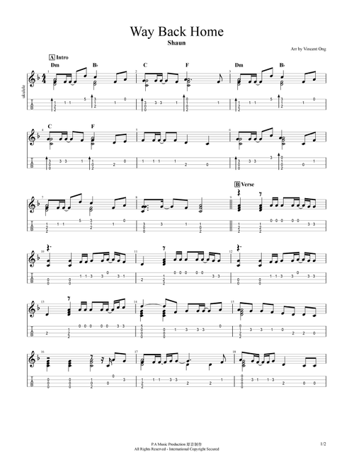 Way Back Home (Arr. Vincent Ong) - Shaun (Ukulele)