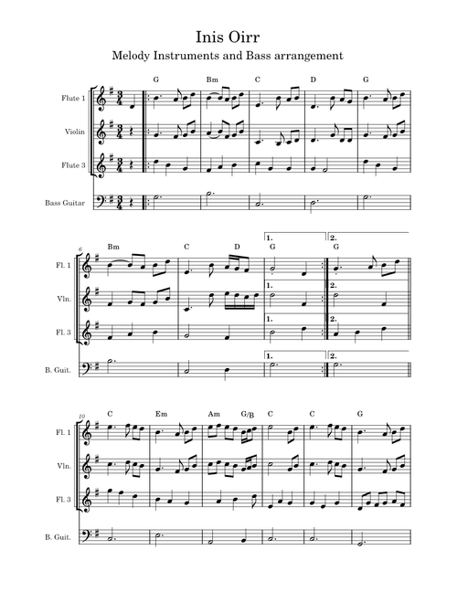 Inisheer – Misc tunes Inis Oirr melody instruments and bass arrangements