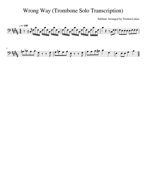 Wrong Way (Trombone Solo Transcription)