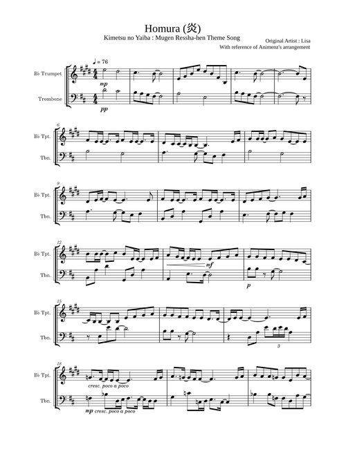 Homura – LiSA (Trumpet Trombone Duet)