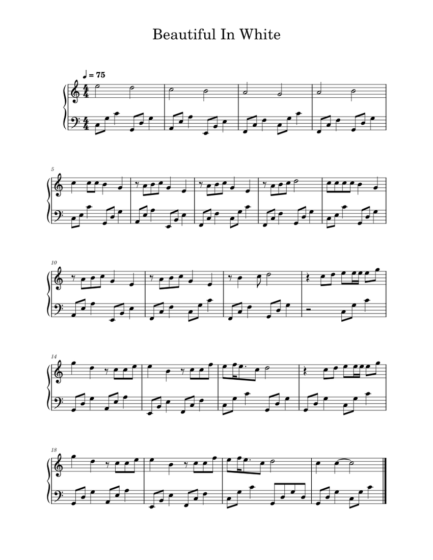 Beautiful In White Sheet music for Piano (Solo)