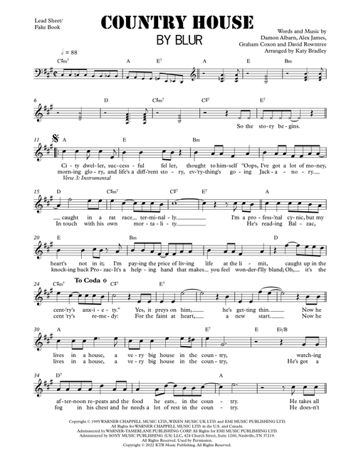 Country House (Arr. Katy Bradley) - Blur (Lead Sheet - Fake Book)