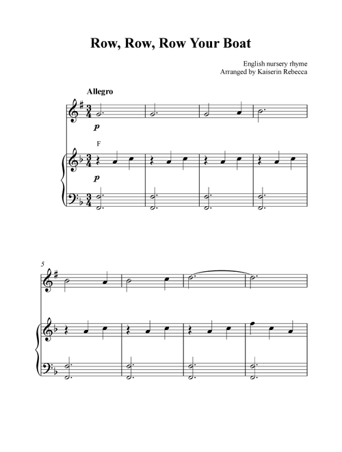 Row, Row, Row Your Boat (Arr. Kaiserin Rebecca) - English nursery rhyme (Soprano Sax and Piano)