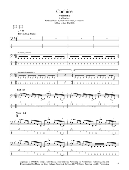 Cochise (Arr. Just The Riffs) - Audioslave (Bass Tab)