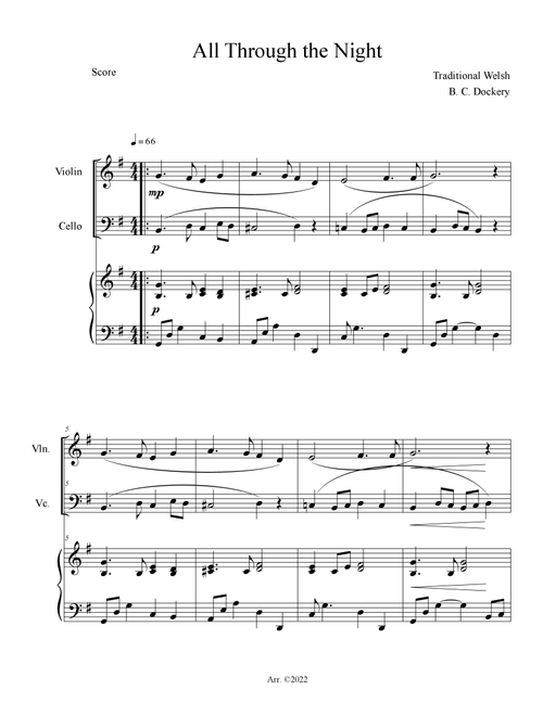 All Through the Night (Violin and Cello Duet with Piano Accompaniment) (Arr. B. C. Dockery) - Traditional (Instrumental Duet and Piano)