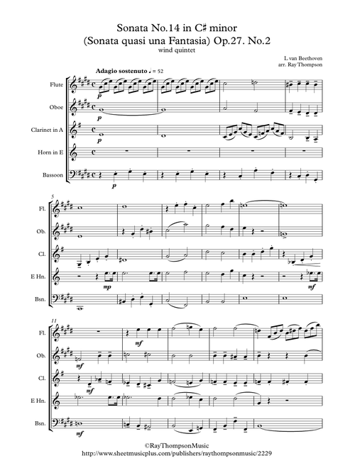 Beethoven: Piano Sonata No.14 in C# minor (quasi una Fantasia) (Moonlight) Op.27 No.2 - wind quintet (Arr. Ray Thompson) - Ludwig Van Beethoven (Woodwind Ensemble)