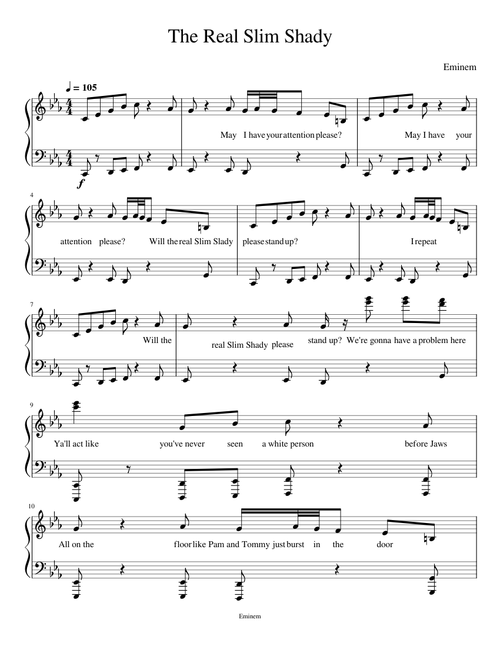 The Real Slim Shady - Eminem Piano Cover ( Sheets )