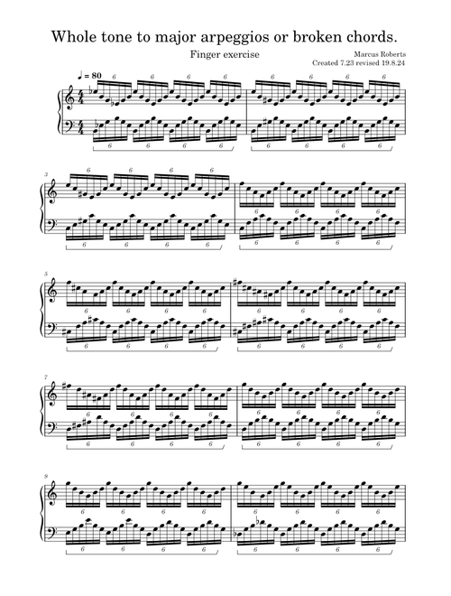 Whole tone arpeggios resolving.