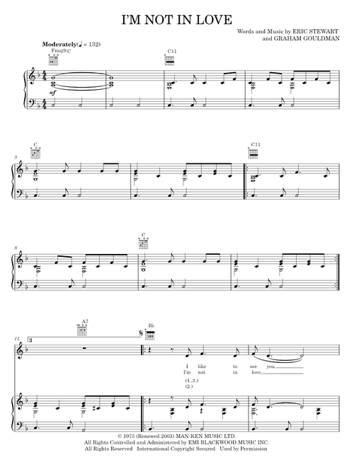 I'm Not In Love - 10Cc (Piano-Vocal-Guitar)