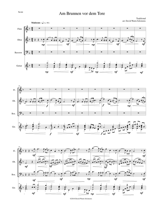 Am Brunnen vor dem Tore (At the fountain before the gate) flute, oboe, bassoon, guitar (Arr. David Warin Solomons) - Traditional (Small Ensemble)