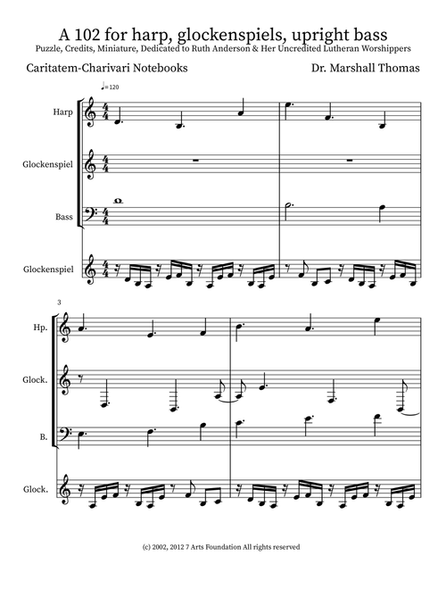 A 102 for harp, glockenspiels, upright bass - Celebrity Chamber Players (Small Ensemble)