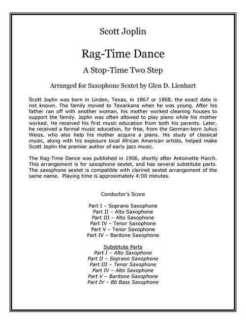 Rag-Time Dance (Saxophones) (Arr. Glen D. Lienahrt) - Scott Joplin (Woodwind Ensemble)