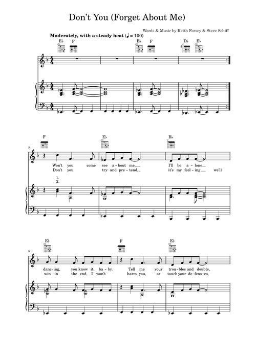 Don't You (Forget About Me) - Simple Minds (Piano-Vocal-Guitar (Piano Accompaniment))