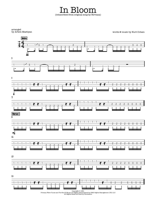 In Bloom (Arr. Artem Mastipan) - Nirvana (Bass Tab)