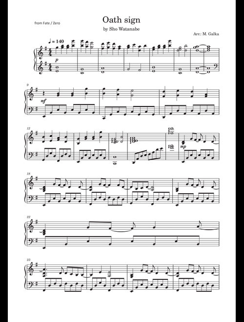 Oath Sign (Arr. Magdalena Galka) - LiSA (Piano Solo)
