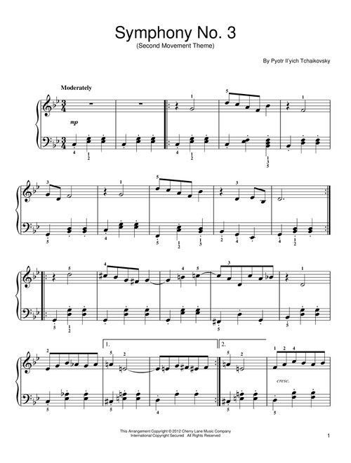 Symphony No. 3 In D Minor ("Polish"), Op. 29, First Movement Excerpt - Pyotr Il'yich Tchaikovsky (Easy Piano)