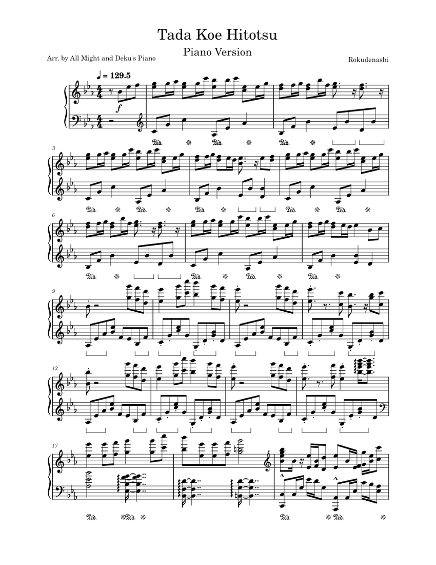 Tada Koe Hitotsu – Rokudenashi "One Voice" (Piano Version) Sheet music