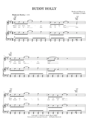 Play Official version of Buddy Holly Sheet Music by Weezer for Guitar ...