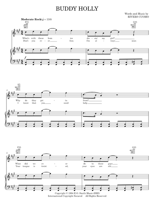 Buddy holly - Weezer (Piano-Vocal-Guitar)