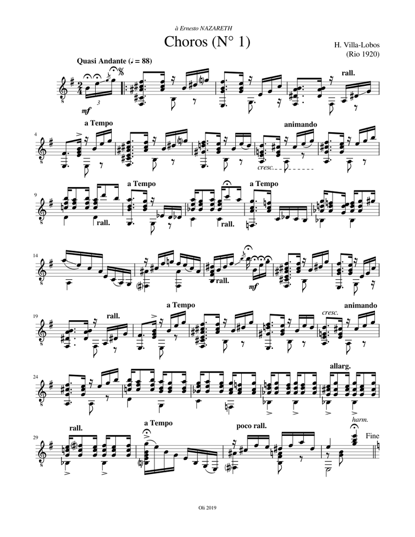 Choros (N°1) H. Villa-Lobos Sheet Music for Guitar (Solo
