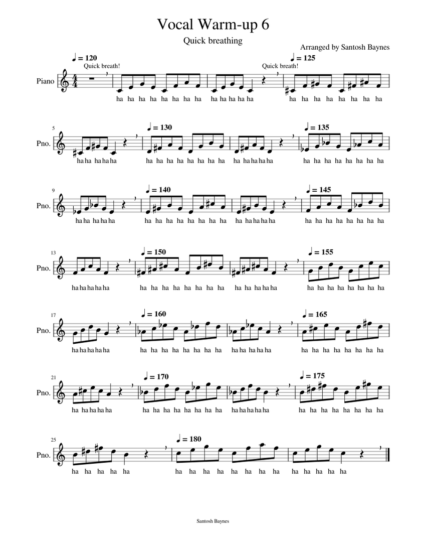 Vocal Warm up 6 Sheet Music For Piano Choral Musescore