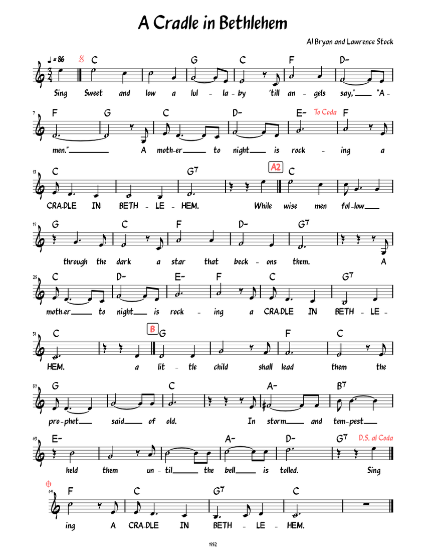 Cradle in Bethlehem (Lead sheet with lyrics ) Sheet music for Piano