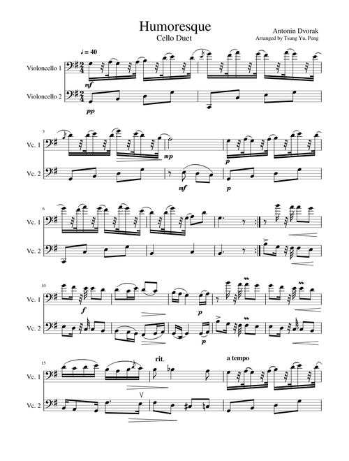 Dvorak Humoresque Cello Duet