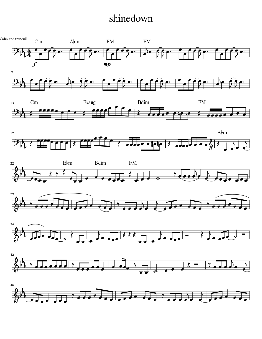 shinedown Sheet Music with Chords for Piano (Solo) easy