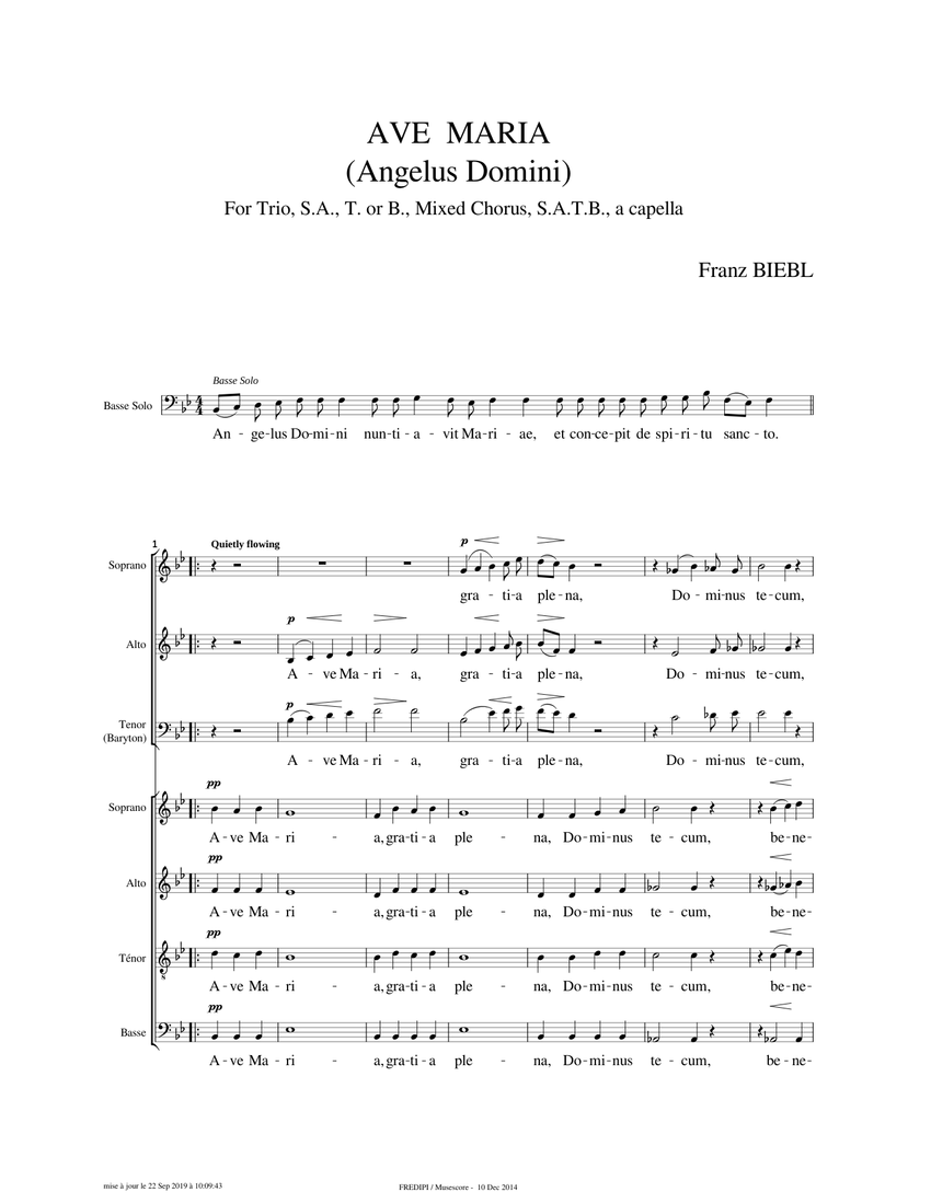Ave Maria in B-flat major by Franz BIEBL Sheet Music for Soprano, Alto ...
