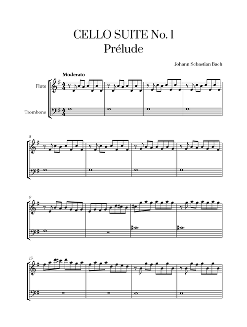 Johann Sebastian Bach - Cello Suite No. 1 in G Major, Prelude for Flute and Trombone (Arr. Cadenza Editions) (Instrumental Duet)