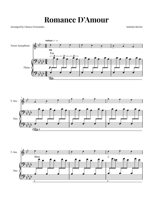 Spanish Romance (Romanza - Romance D'Amor) (Arr. Glauco Fernandes) - Traditional (Tenor Sax and Piano)