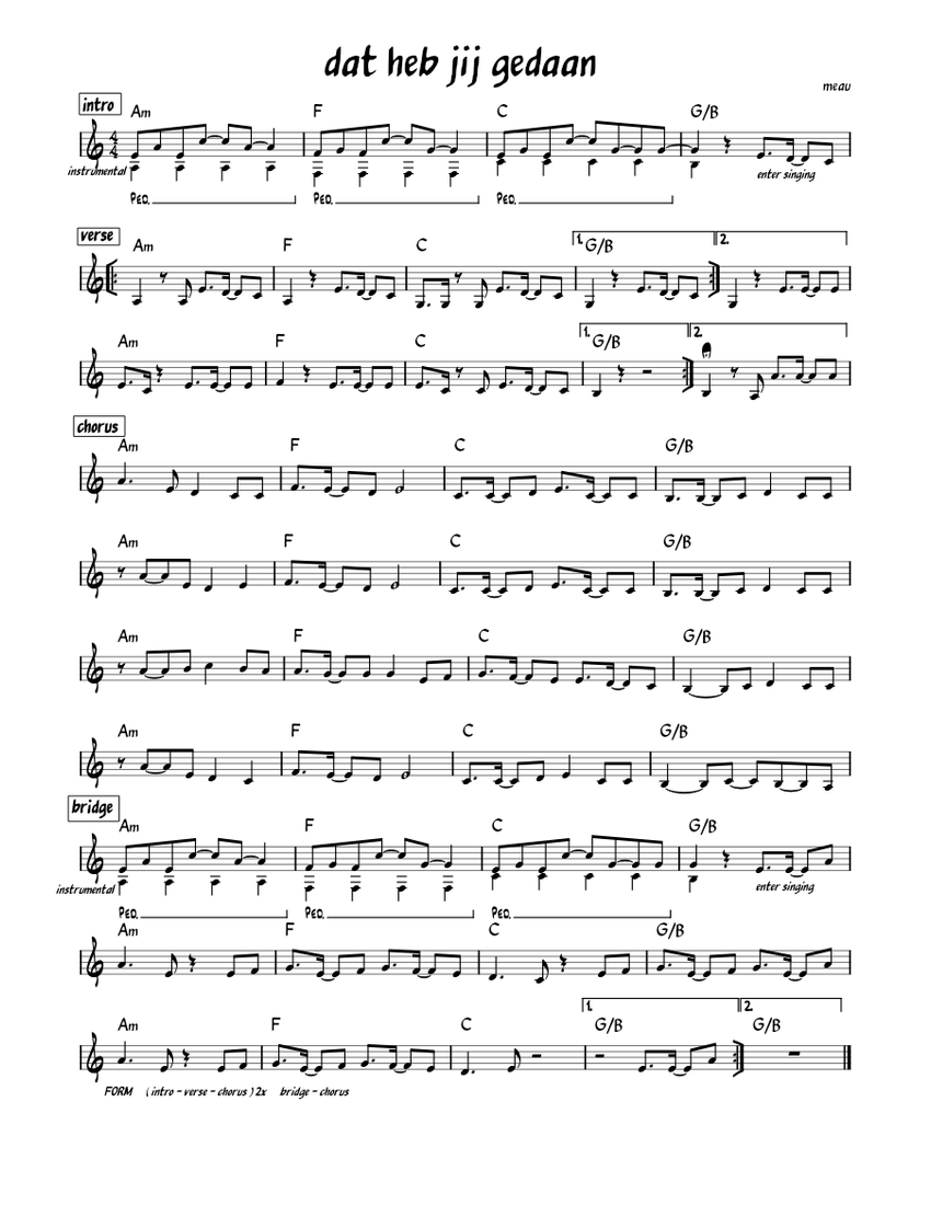 Dat Heb jij Gedaan Meau Sheet music for Piano, Guitar (Mixed Duet)