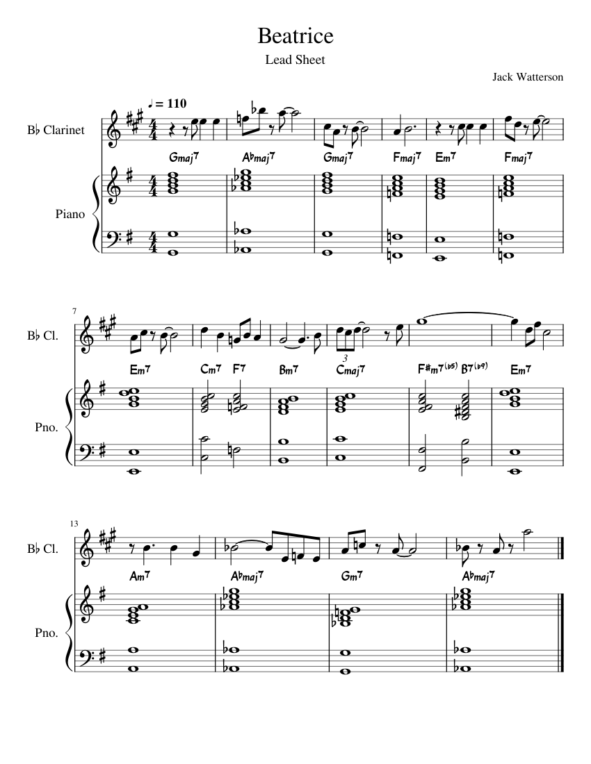 Beatrice Lead Sheet Sheet music for Piano, in bflat (Solo