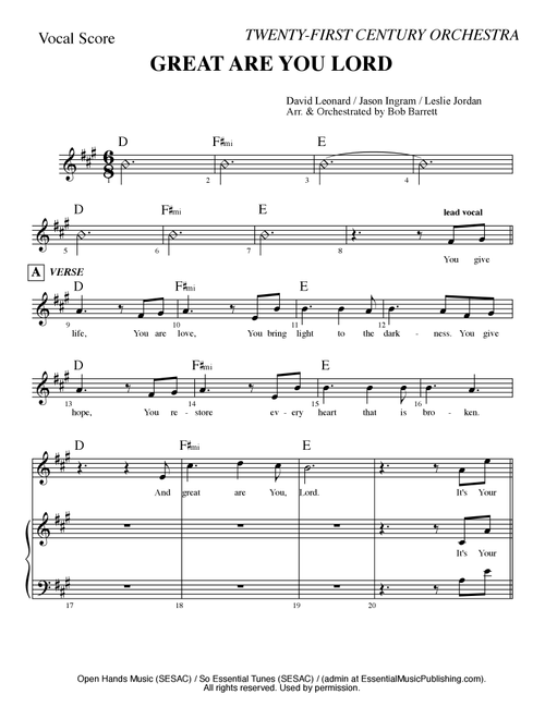 Great Are You Lord (Arr. Bob Barrett) - David Leonard, Jason Ingram, Leslie Jordan (Choral, SATB)