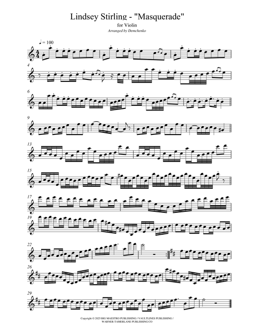 Masquerade (Arr. Demchenko) - Lindsey Stirling, Peter Hanna, Taylor Bird (Violin Solo)