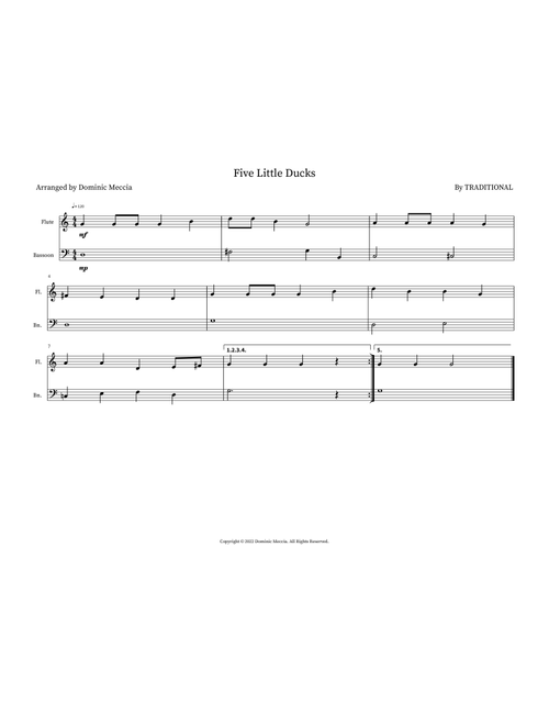 Five Little Ducks (Arr. Dominic Meccia) - Traditional (Instrumental Duet)