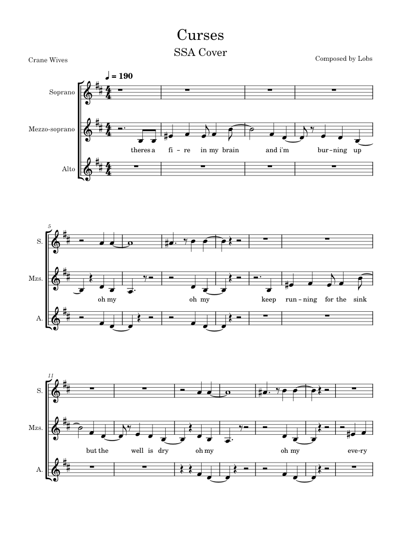Curses by The Crane Wives, arrangement by lobs Sheet music for Soprano