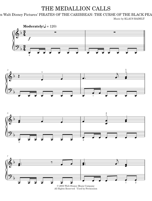 The Medallion Calls - Klaus Badelt, Pirates Of The Caribbean: The Curse Of The Black Pearl Movie (Easy Piano)