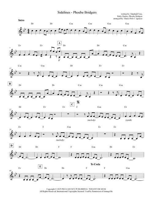 Sidelines (Arr. Marco Polo Ignacio) - Phoebe Bridgers (Lead Sheet - Fake Book)