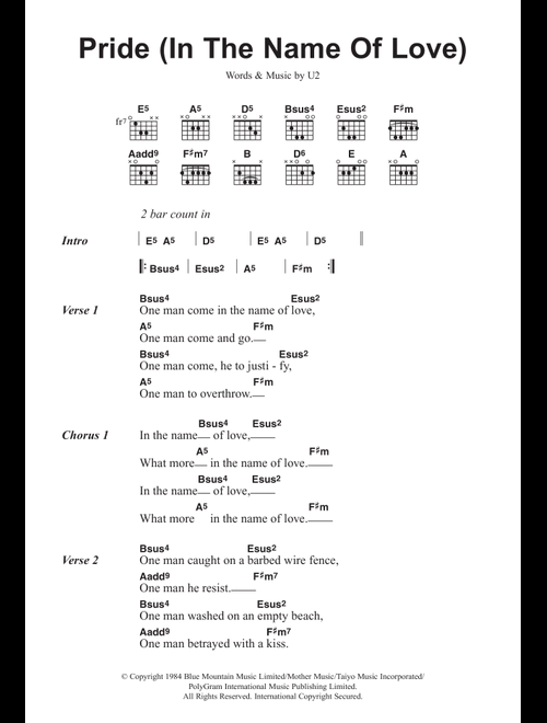 Pride (In The Name Of Love) - U2 (Guitar Chords-Lyrics)
