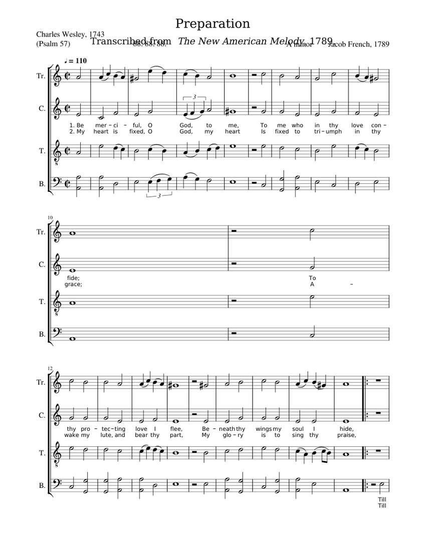 Preparation Jacob French Sheet music for Tenor, Bass voice, Vocals