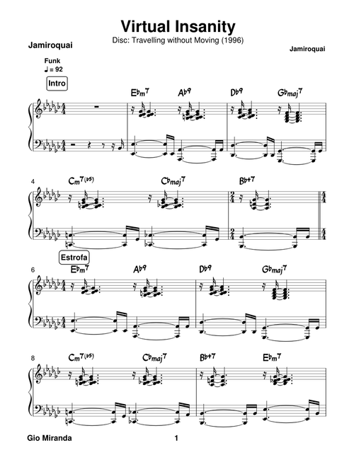 Virtual Insanity - Jamiroquai (Comping Piano)