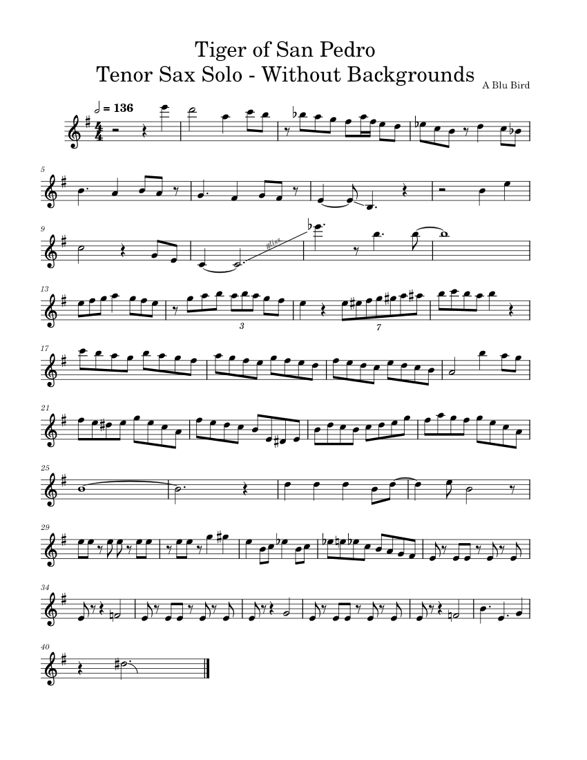 Tiger Of San Pedro – John La Barbera - Tenor Sax Solo Sheet Music