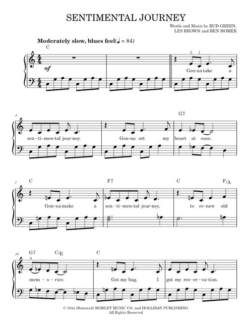 Sentimental journey - Doris Day (Easy Piano)