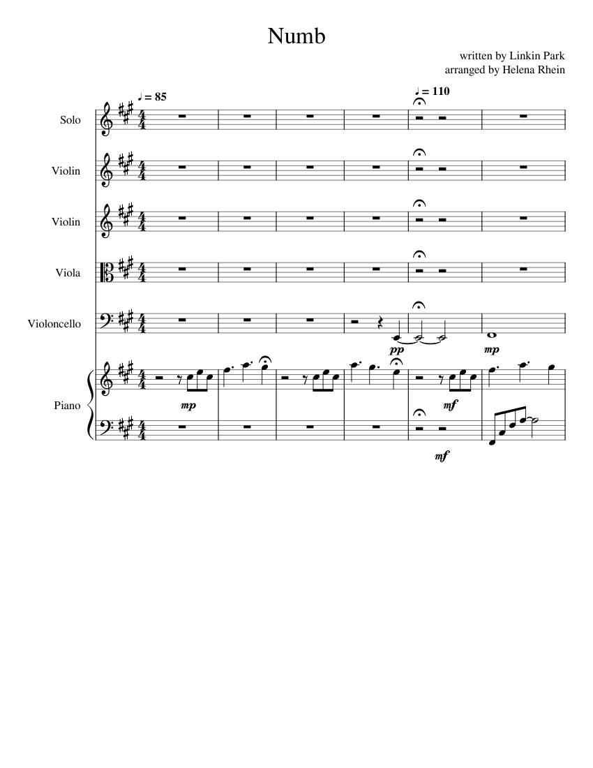 Tristemente sátira datos Numb by Linkin Park Sheet music for Piano, Violin, Viola, Cello (Mixed  Ensemble) | Musescore.com