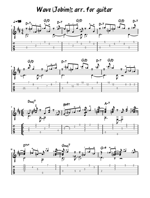 Wave A.C. Jobim arr for guitar w TAB