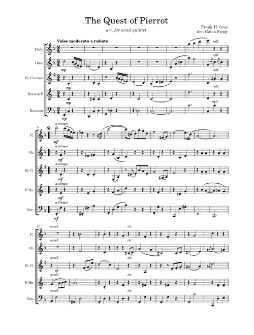 The Quest of Pierrot – Frank H. Grey (Arr. for Woodwind Quintet)
